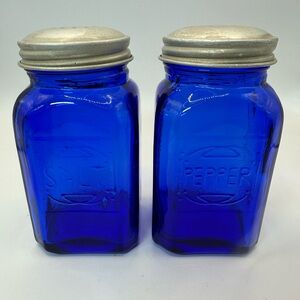 Vintage Cobalt Blue Glass Salt & Pepper Shakers 4” Tall 2.5” Square